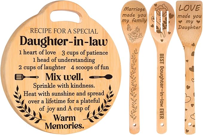 Daughter in Law Gifts - Engraved Bamboo Cutting Board Set, Unique Daughter in Law Birthday Gifts from Mother in Law, Mothers Day Christmas Birthday Gifts for Daughter in Law