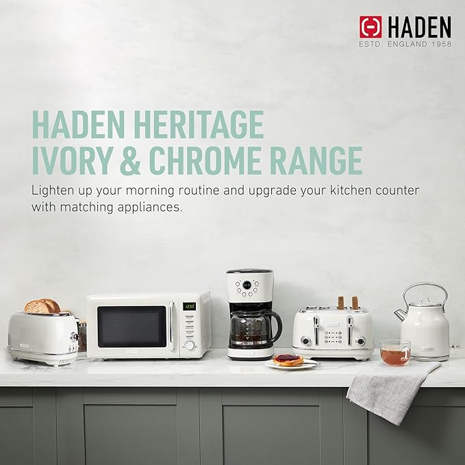 Haden Heritage 2-Slice Wide-Slot Toaster, Stainless-Steel Bread Toaster with Adjustable Browning Control, Non-Slip Feet & Crumb Tray, Ivory & Chrome