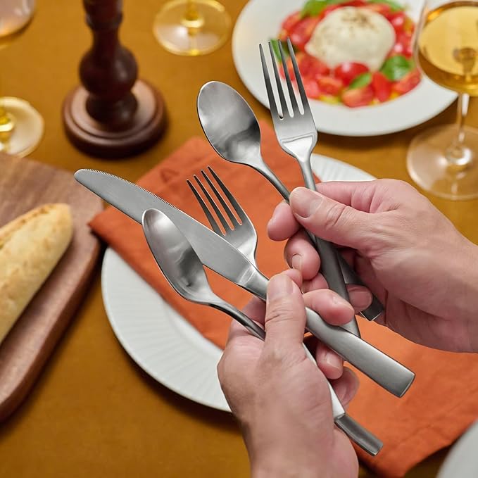 KINGSTONE Silverware Set for 8, 40-Piece Stainless Steel Matte Finish Flatware Set with Forks, Knives, Spoons, Dishwasher Safe Cutlery Set for Home, Wedding, Rust-proof