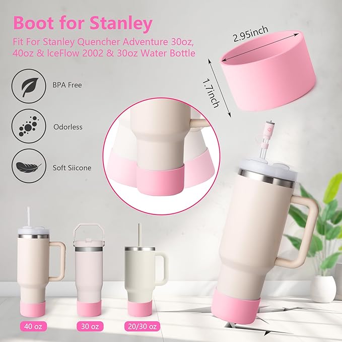 Stanley Cup Accessories Set I Water Bottle Handle Strap, Silicone Cup Boot, Lipstick Holder, Keychain Charms & Handle Charms,Straw Topper Accessories for Stanley Cups 40oz/30oz