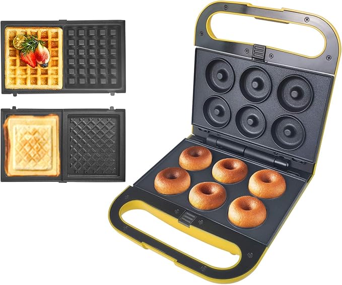 Multi Baker, with 3 sets of interchangeable plates for making Belgian Waffle, Gourmet Sandwich, Doughnuts and More Snacks