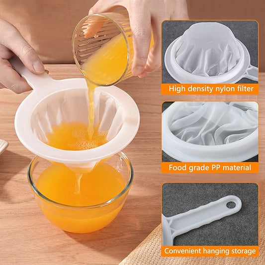 Kitchen Ultra-Fine Nylon Mesh Strainer 5.51 Inch, Plastic Sieve Fine Mesh with Handle Kitchen Tool For Soy Milk, Coffee, Milk, Yogurt, Juice,Tea Leaf Filter, Honey, Wine (100 mesh)