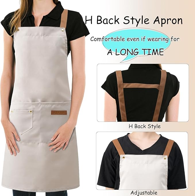 DILLMAN Art Aprons for Men Women Painting Pottery Baking, H Back Straps Waterdrop Kitchen Chef Cooking Apron with Pockets