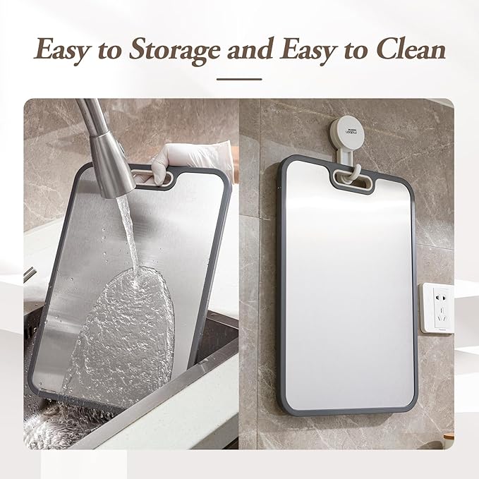 A premium Stainless Steel Cutting Board Ideal for Women and The Elderly, Metal Cutting Board 15"x10", Double-Sided Steel Chopping Board, Hygienic Non-Slip, Easy Clean Wheat Straw PP