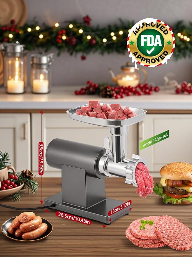 Flyseago Meat Grinder Electric 3200W Meat Mincer Chopper Machine Multifunctional with Cutting Blade 3 Grinding Plates 3 Sausage Stuffers Kubbe Kit Juicer Cheese Grater Veggie Shredder