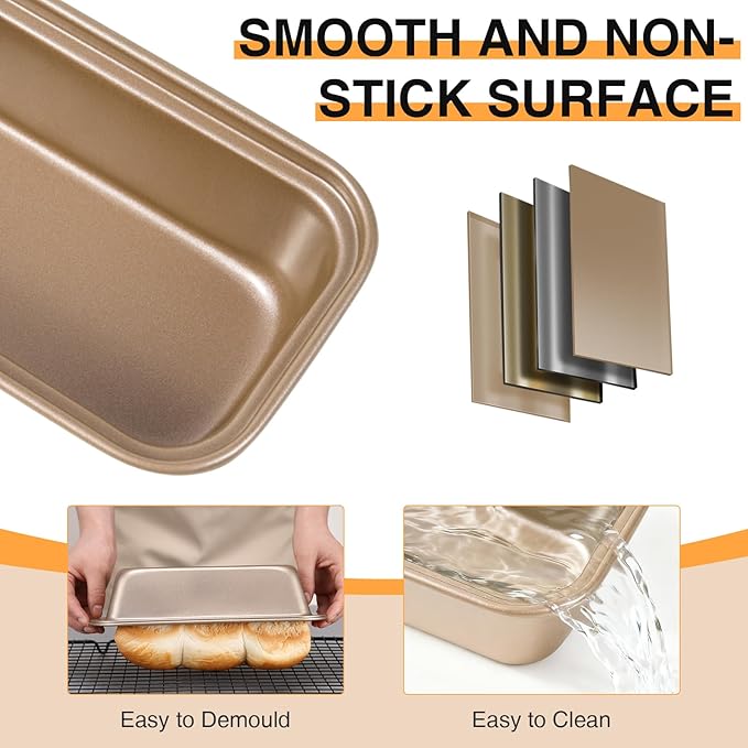 12PCS Mini Loaf Pans for Baking Bread, 6 x 3 x 2 Inches Small Banana Bread Pan Nonstick, Rectangle Carbon Steel Baking Pan for Homemade Bread Meatloaf Loaf Cake, Oven Available, Gold