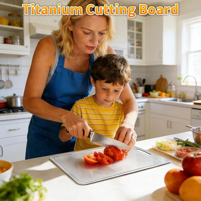 2025 New Titanium Cutting Board for Kitchen, Titanium Chopping Board with Grooves, Double Side Cutting Boards for Meat, Fruit and Vegetable, Dishwasher Safe (17.32 * 11.8 IN)
