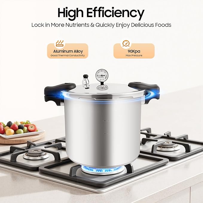 23 Quart Pressure Cooker, Aluminium Alloy Pressure-Cooker Polished Large Capacity Pressure Canner Polished Stovetop Pot with Gauge & Release Valve, Anti-scald Insulated Handle for Family, Commercial
