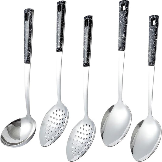 5-Piece Stainless Steel Serving Spoon Set, Large Serving Spoons with Ladle & Slotted Spoon, Metal Serving Spoons for Cooking, Buffet, Soup, Rice, Commercial & Home Kitchen