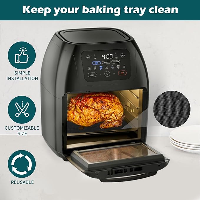 GWYSY Oven Liners for Bottom of Oven, 9.4"x8.7" Reusable Non-Stick Heat Resistant Baking Mat Teflon Sheets for Chefman 10QT Multifunctional Digital Air Fryer, 4 Pack