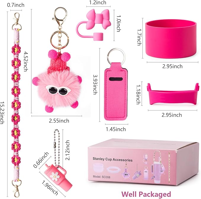 Stanley Cup Accessories Set I Water Bottle Handle Strap, Silicone Cup Boot, Lipstick Holder, Keychain Charms & Handle Charms,Straw Topper Accessories for Stanley Cups 40oz/30oz