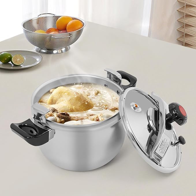 11.6 Quart Pressure Cooker Stainless Steel Pressure Canner, Large Capacity, Commercial Pressure Cooker Clamp On Type, Single Valves for Family or Commercial Use