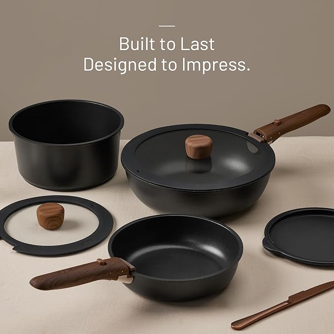 CAROTE 25pcs Pots and Pans Set Non Stick, Cookware Sets, Kitchen Set, Oven/Dishwasher/Fridge Safe, Space Saving Pots Set, Nonstick Set with Versatile Detachable Handle, Induction RV Set, Black