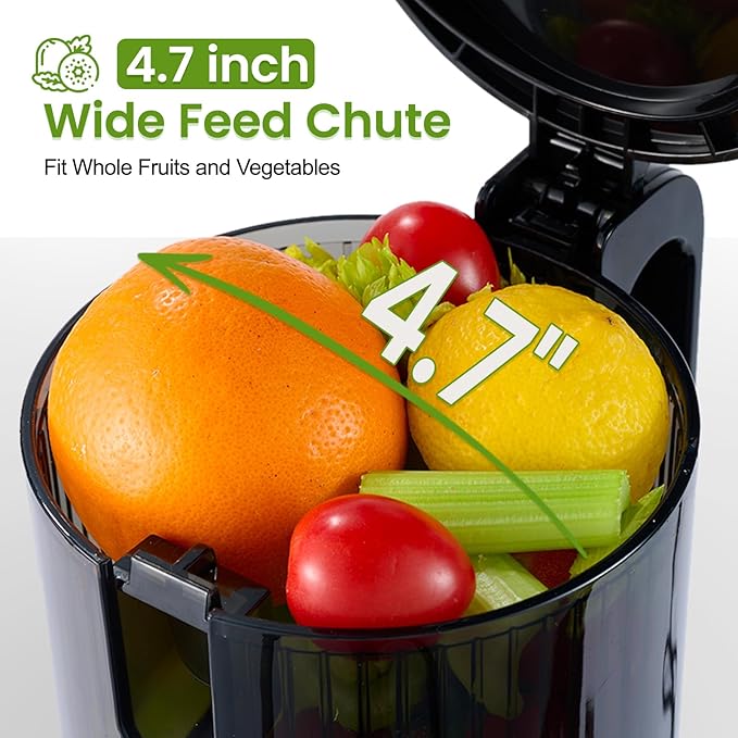 Juicer Machine with 4.7" Wide Feed Chute for Small Family, Professional Cold Press Juicer for Whole Vegetables & Fruits, Juice Extractor High Juice Yield, Easy to Clean
