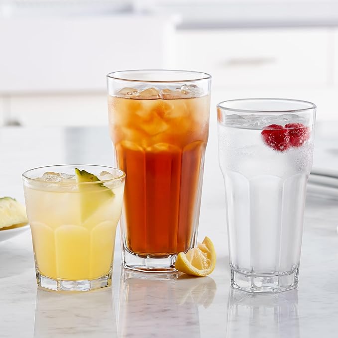 Libbey Gibraltar Thick Drinking Glasses, 22-ounce, Tall Tempered Cocktail Drinking Cup Set for Parties and Everyday Use