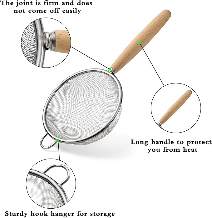 Stainless Steel Fine Mesh Strainers Set of 3 Flour Sifter for Baking, Small Mesh Strainer Flour Colander Sieve Kitchen Strainer Set for Sifting, Straining, Draining (Style 1#)