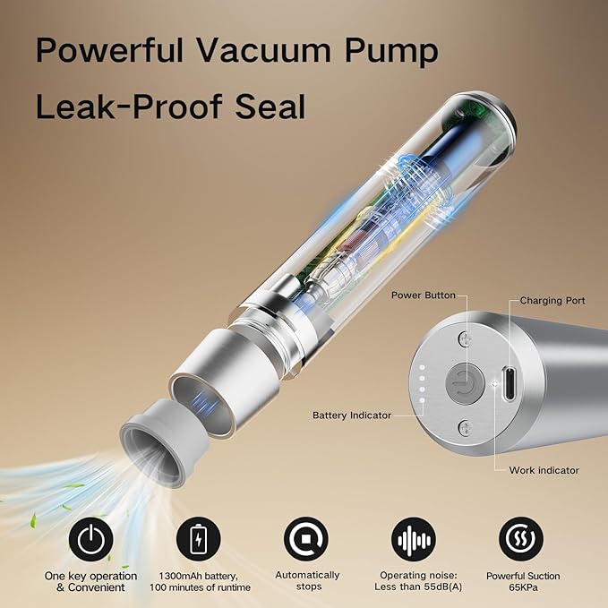 Vacuum Sealer for Food, Premium Stainless Steel Cordless Vacuum Sealer Machine with 10 Reusable Vacuum Bags, Compact Handheld Food Preservation System for Kitchen, Long-Lasting Freshness