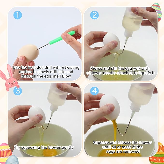 8 Pcs Easter Easy Egg Blower Empty with Rinsing Bottle Egg Puncher Tool One Hole Pysanky Pump and Drill Pysanky Ukrainian Decorating Kit for Easter Party Craft Supplies