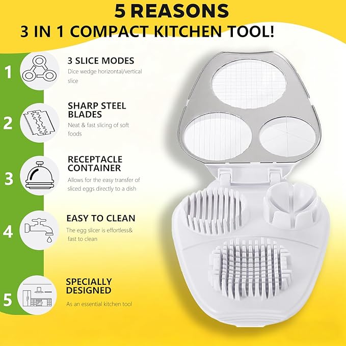3-In-1 Egg Cutter, Stainless Steel Dicer, Strawberry Slicer, Kitchen Chopping Tool With Three Cutting Modes Suitable For Strawberries, Apples, Bananas, Cherries, Tomatoes, And More.
