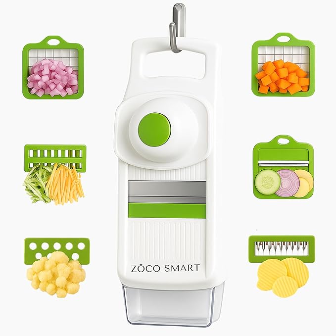 Vegetable Chopper & Mandoline Slicer – 14-in-1 Food Chopper, Vegetable Cutter, Dicer & Kitchen Slicer with 8 Stainless Steel Blades, Onion Chopper, Non-Slip Base & Safety Hand Guard by Zôco Smart