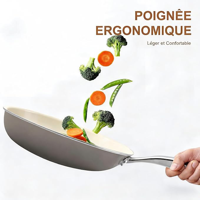 Jovire 10.25 Inch Ceramic Nonstick Frying Pan Skillet - PFAS-Free, Non-Toxic, Oven Safe & Induction Ready, Aluminum Cookware with Stainless Steel Handle