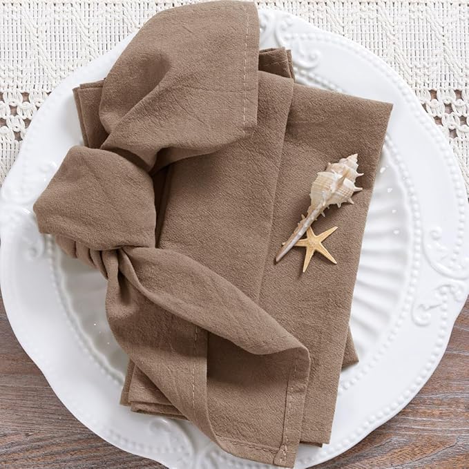 MLMC 4 Pack Nude Cloth Napkins Rustic Washable Cotton Linen Napkins Set of 4 17"x17" Reusable Brown Dinner Napkins Cloth for Wedding Party Reception Gathering Table Decorations