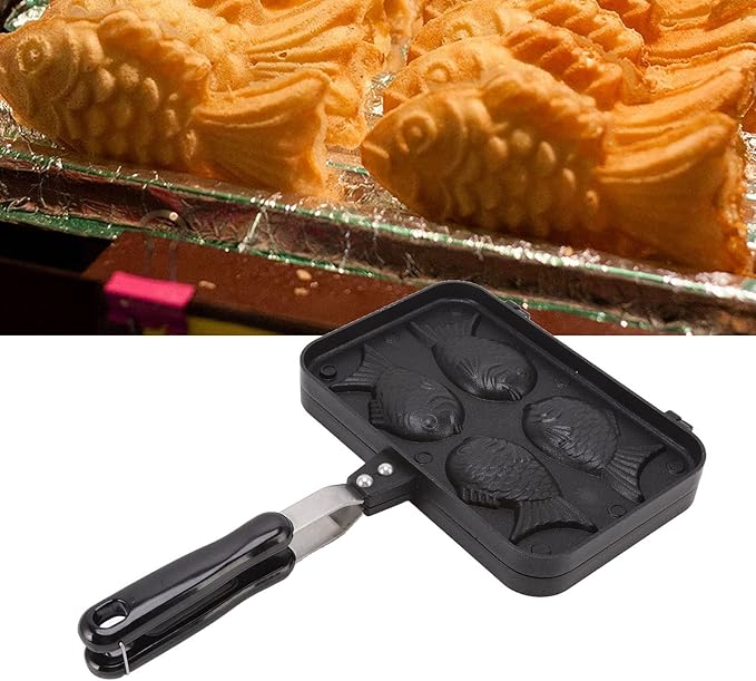 Mumusuki Stovetop Taiyaki Maker, Double Sided Non Stick Fish Shaped Pan for Japanese Desserts, Aluminum Alloy Bakeware with Anti Scald Handle (Gas Compatible)