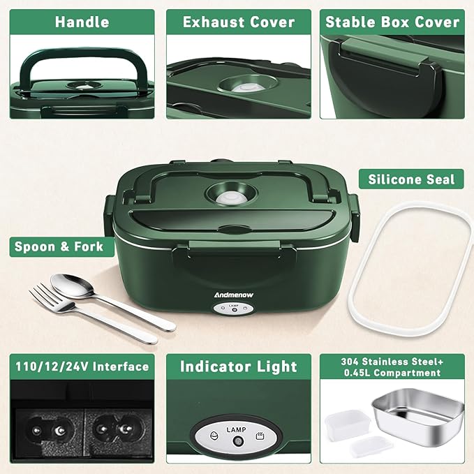 Electric Lunch Box for Adults,80W Heated Lunch Box-1.5L Electric Food Warmers,Portable Food Warmer for Travel & Work,Warming Soup & Reheat,Loncheras para Hombres de Trabajo,1*Container