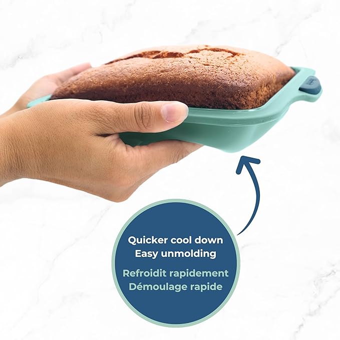 Starfrit Silicone 8” Square Cake Pan with Integrated Metal Frame - No Tray Needed - Easy Unmolding - LFGB Premium Silicone
