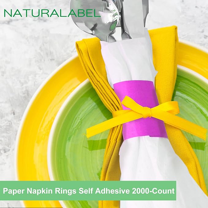 NATURALABEL 2000 PCS Paper Napkin Rings with Box, Self-Adhesive Napkin Bands, for Family Reunion, Birthday Party, Wedding, Celebration (Hot Pink)
