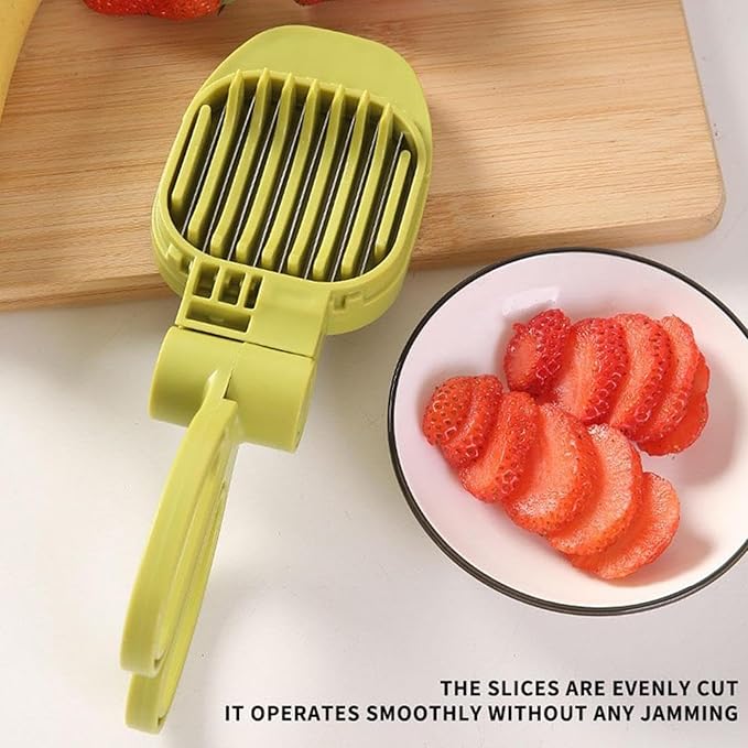 Fruit Slicer, Strawberry, Banana, Kiwi Cutter, Egg Slicer for Hard Boiled Eggs, for Fruit Sausages, Cucumbers, Mushroom Cutter, Rapid & Safe Slicing Kitchen Gadgets (Green)
