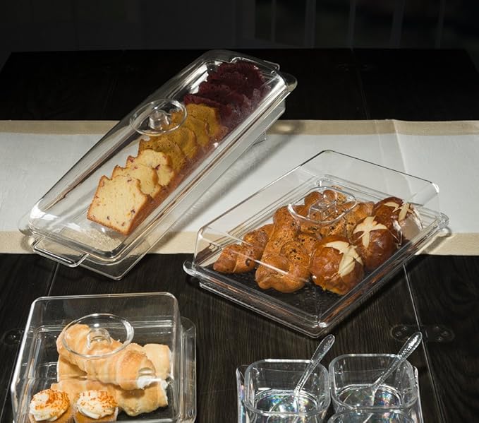 Clear Premium Acrylic Rectanglees Serving Tray with Lid (12.63" x 8.75" x 3.38") Perfect for Parties, Events, & Dining