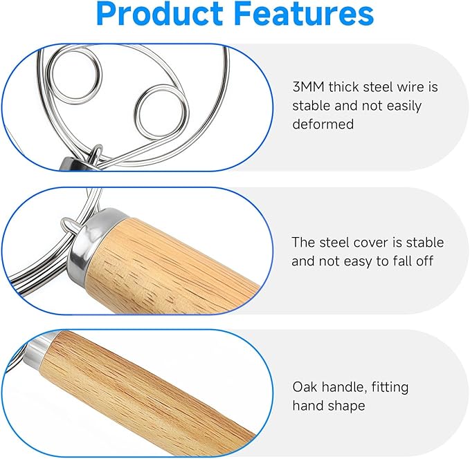 Danish Dough Whisk, Dutch Style Bread Whisk For Sourdough Cooking Kitchen with Stainless Steel Danish Sourdough Whisks Bread Mixer and Dough Scraper, top gadgets for bakers