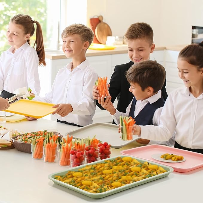 Mumufy Plastic Fast Food Trays Bulk Colorful Restaurant Serving Trays Cafeteria Rectangular Plastic Serving Platter Grill for Kitchen Restaurant Coffee(Elegant Color,24 Pcs)