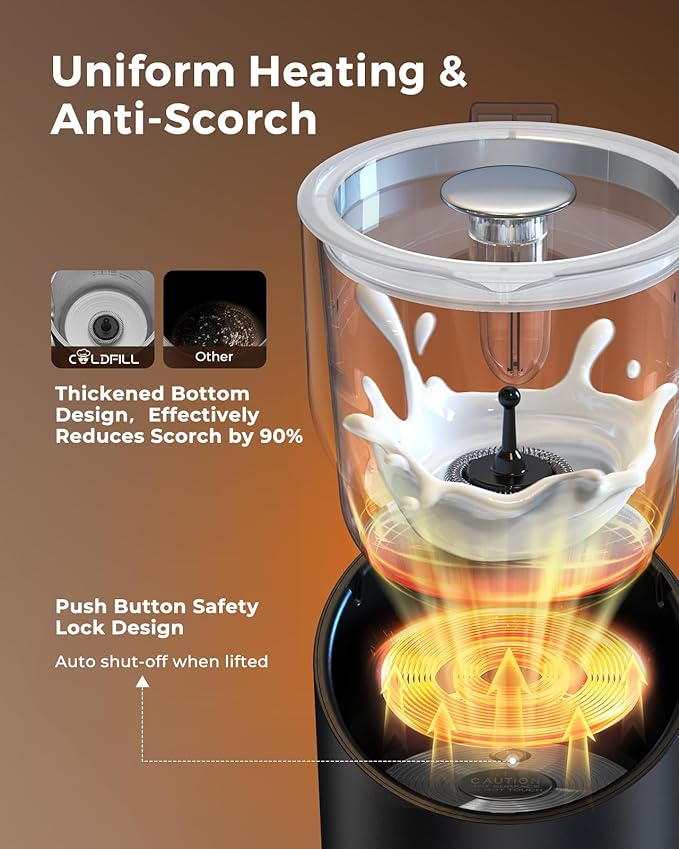 Milk Frother, COLDFILL 8-in-1 Milk Frother and Steamer, 400ml Large Capacity Hot & Cold Foam Milk Warmer, Frothers for Coffee with Heating Function, Quiet, Dishwasher Safe