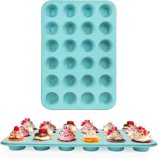 Spmarkt 2-Pack Light Blue 24-Cup Ceramic Mini Muffin Pan – Non-Stick Muffin Tin, PFOA-Free, Healthy Baking, Perfect for Cupcakes, Breakfast Treats & Party Delights