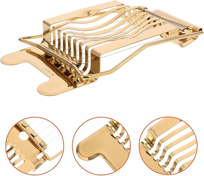 BESPORTBLE Heavy Duty Stainless Steel Egg Slicer and Handheld Fruit Dicer for Hard Boiled Eggs and Strawberries Kitchen Cutter Tool with Gold Finish for Home Use