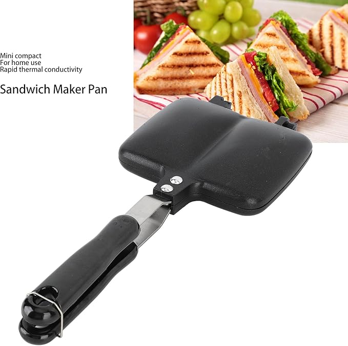 Sandwich Maker Non Stick Hot Sandwich Panini Maker with Handle Aluminum Alloy Grilled Panini Maker Frying Pan Uniform Heating Stovetop Toasted Sandwich Maker for Breakfast(Style 2)(Style 2)