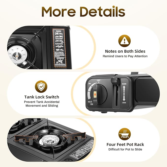 Camping Stove, Portable Butane Camping Stove, Propane Stove 2 Burner Propane Gas Stove, Double Auto Ignition Camping Burner LPG for RV, Apartments, Motorhome, Outdoor, Indoor