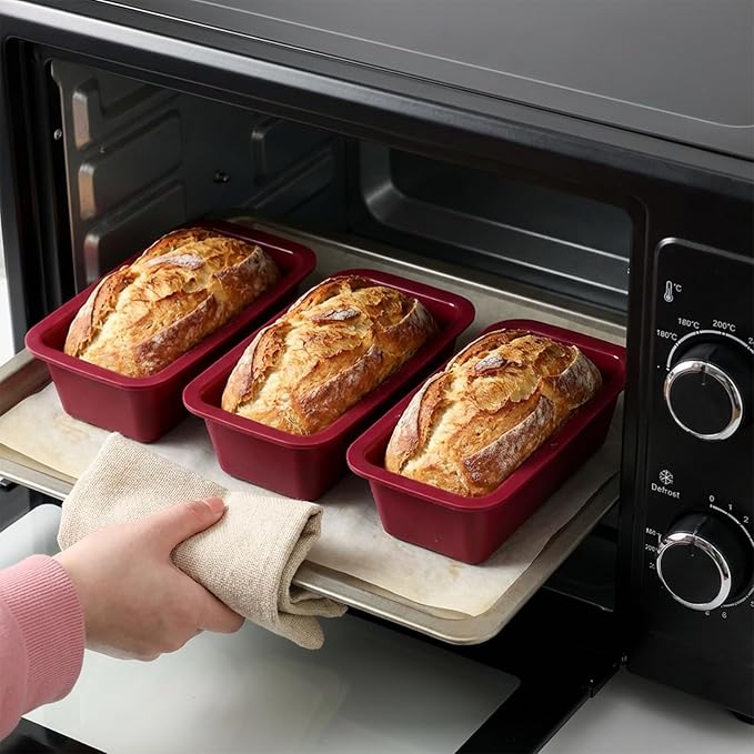 IMengjbang 12 Pcs Silicone Mini Loaf Pan, Nonstick Silicone Bread Baking Pans Rectangle Baking Molds for Small Loaf Mini Cake Bread Meatloaf (Red, 6.1 x 3.3 x 1.8 Inch)