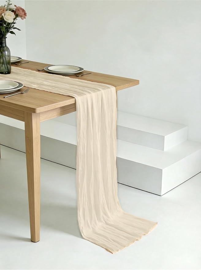 3 Pack Ivory Cheesecloth Table Runner -17×120 Inch Gauze 10 FT Long Cheese Cloth Table Runners for Bridal Wedding Party Baby Shower Holiday Birthday Home Easter Decor (Ivory, 3PC)