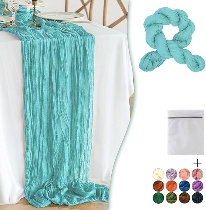 Teal Cheesecloth Table Runner 1 Pack 35" Boho Gauze 120 inches Long Runner Rustic Sheer Fabric Bulk for Baby Shower Wedding Bridal Birthday Party Picnic Table Decorations
