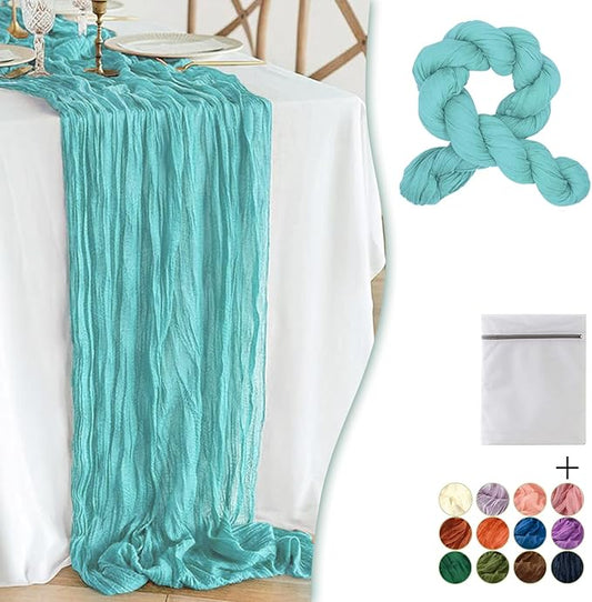 Teal Cheesecloth Table Runner 1 Pack 35" Boho Gauze 120 inches Long Runner Rustic Sheer Fabric Bulk for Baby Shower Wedding Bridal Birthday Party Picnic Table Decorations