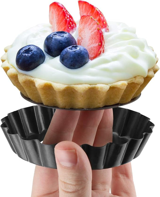 4” Quiche Pans with Removable Bottom, Non-stick, Fluted Sides, Mini Tart Pans, Round Shape, Set of 6