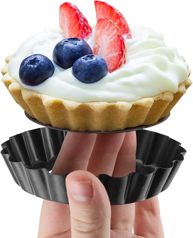 4” Quiche Pans with Removable Bottom, Non-stick, Fluted Sides, Mini Tart Pans, Round Shape, Set of 6