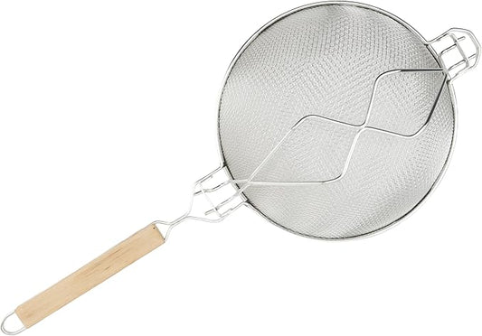 Winco Strainer, 10.5-Inch Diameter, Double Mesh, Medium, Nickel, Tan