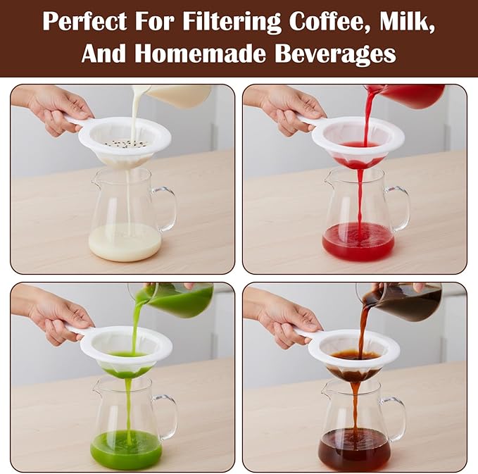 2 PCS Small Fine Mesh Strainer, Plastic Strainers Fine Mesh for Kitchen with Handle, Juice Strainers After Juicing, Soft Nylon Small Strainer for Coffee, Milk, Soy Milk, Juice(120 Mesh)