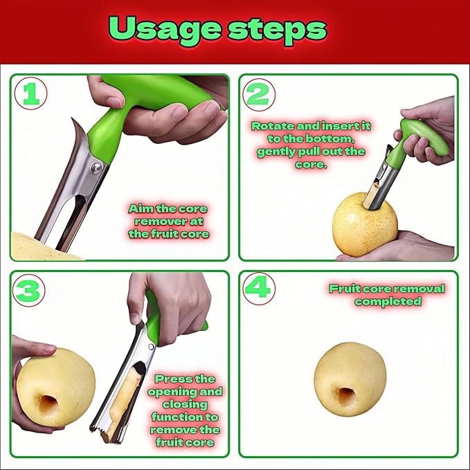 Apple Corer, Stainless Steel Apple Corer and Divider with Sharp Serrated Blade – Easy to Use – Core Remover Tool for Apples, Pears, Cupcakes – Heavy-Duty Kitchen Gadget for Baking, Cooking (Green)