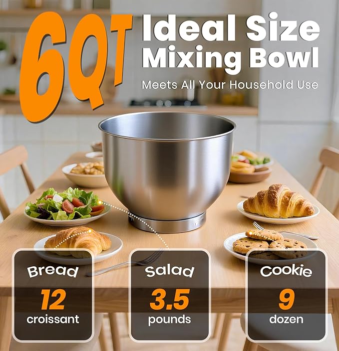 Bonnor Stand Mixer 6QT Kitchen Mixer with LED Smart Touchscreen, 11-Speed Tilt-Head Mixer with Timer, 4 Preset Menus, Stainless Steel Bowl, Dough Hook, Whisk, Beater,Blue