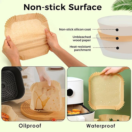 Ctizne Air Fryer Liners Disposable, 200PCS 6.5 Inch Square Parchment Paper Liner for Air Fryer, Grease and Waterproof Baking Liner for 3-5 QT Airfryer Basket